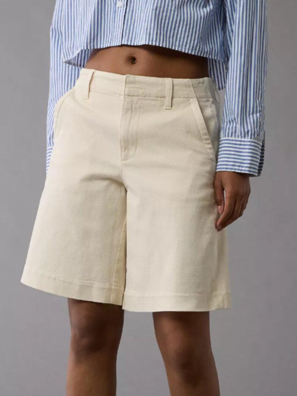 American Eagle Outfitters Cream‎ 11" Stretch High- Waisted Trouser Shorts Size 8